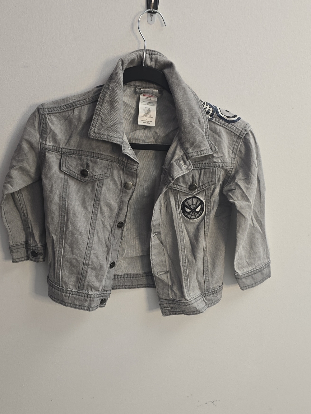 Marvel Light Gray Kids Denim Jacket with Spider Emblem